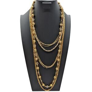 Lot of Four Gold Tone W/ Two Tone Crystal Layered Chain Necklaces